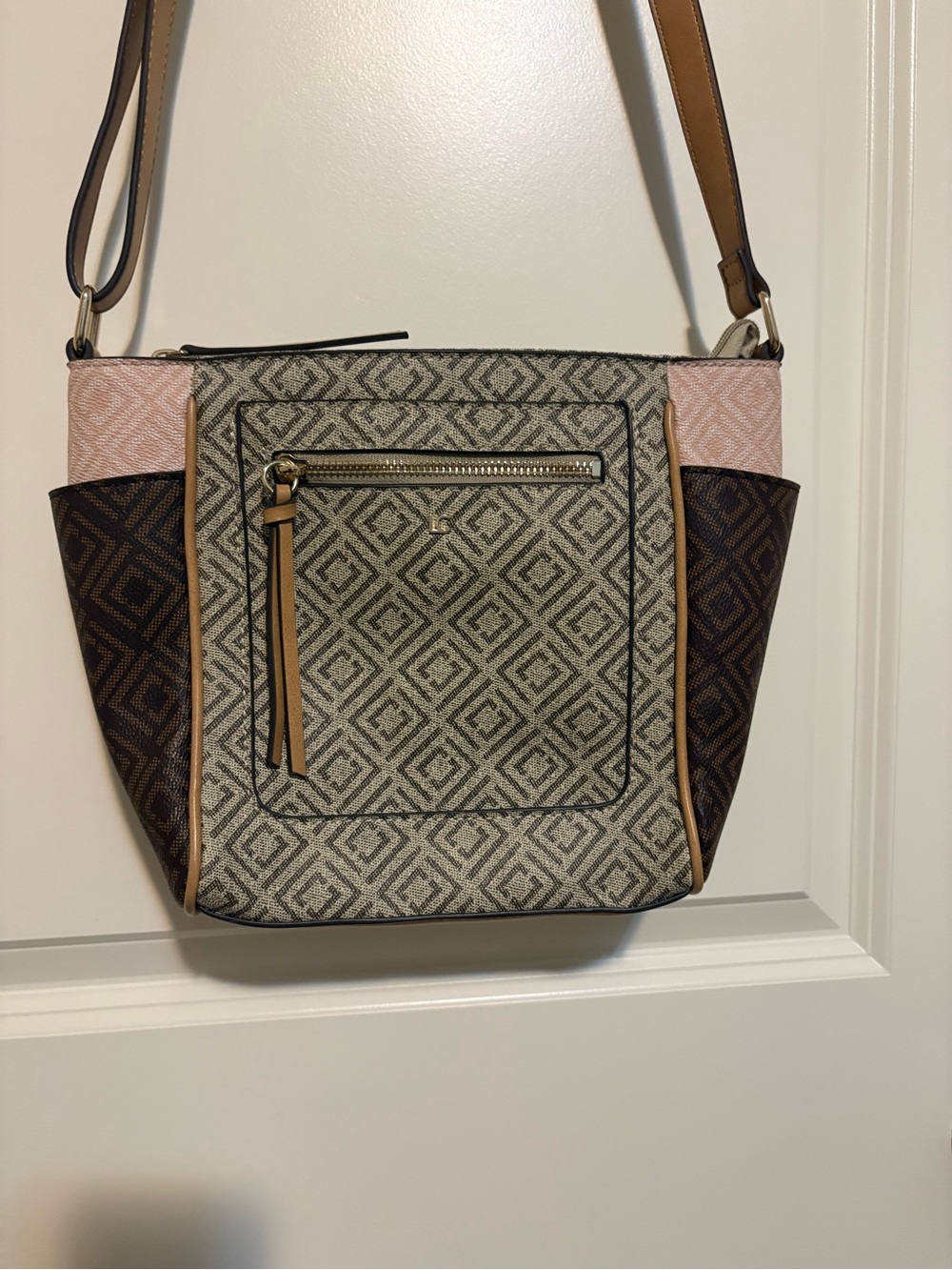 Lauren Conrad Patterned Crossbody Tote in Pink, Brown & Cream